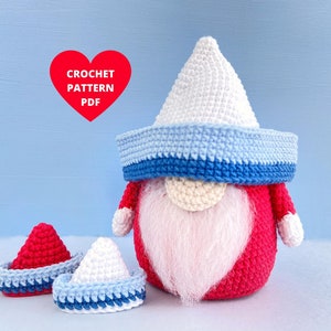 Boat Gnome Crochet Pattern, Summer sea gnome, Holiday gnome, Amigurumi doll pdf, Father’s day gifts idea