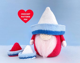 Boat Gnome Crochet Pattern, Summer sea gnome, Holiday gnome, Amigurumi doll pdf, Father’s day gifts idea