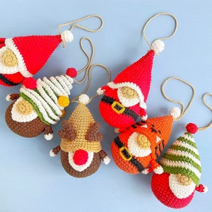 Christmas Ornaments tiny gnomes pattern, Christmas crochet garland, Holiday tiny gnomes ornaments, Tree gnome, Deer gnome, Santa gnome image 2