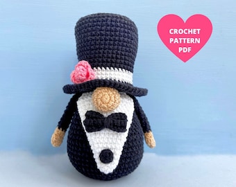 Groom Gnome Crochet Pattern, Wedding gnomes pdf, holiday gnome, amigurumi gnome