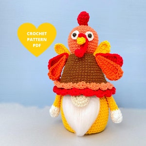 Turkey Gnome Crochet Pattern, Thanksgiving day gnome, Holiday gnome pattern PDF image 1