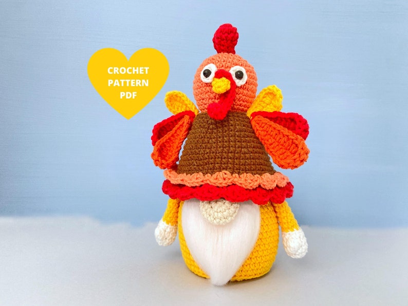 Turkey Gnome Crochet Pattern, Thanksgiving day gnome, Holiday gnome pattern PDF image 1