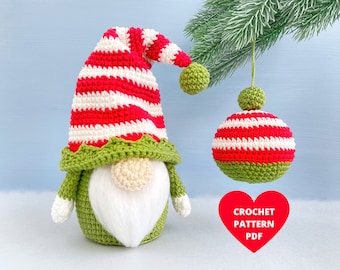 Haakpatroon kerstelf kabouter, kerstboomornament, sleutelhanger handgemaakt, vakantiekabouter pdf, Santa's helper gonk