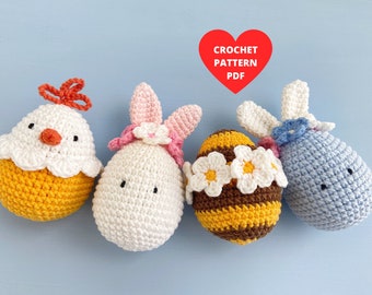 Easter Eggs Crochet Pattern, Flower Bunny ornament, Bee pdf , Chicken décor, Spring Garden PDF tutorial, Easter basket