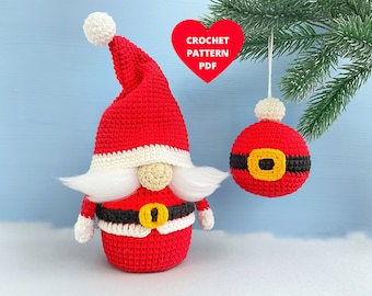 Crochet Pattern Santa Gnome and Christmas Tree ornament, Christmas gnomes pdf, Santa keychain