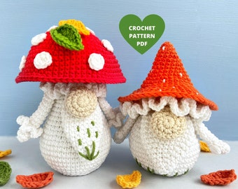 Crochet Pattern Mushrooms Gnomes Bundle, Fall gnomes, Thanksgiving gnomes, Autumn gnomes, Forest gnomes