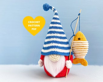 Fisherman Gnome Crochet Pattern, Sailor funny gnome, Father's day gift, Summer gnome PDF tutorial