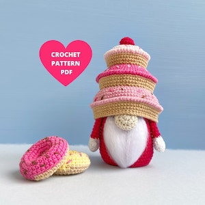 Valentine Donut Gnome, Crochet Pattern Sweet Cake