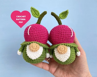 Cherry Gnome Crochet Pattern, Berry gnome pattern, Garden gnome, Cherry ornaments, crochet amigurumi fruit keychain