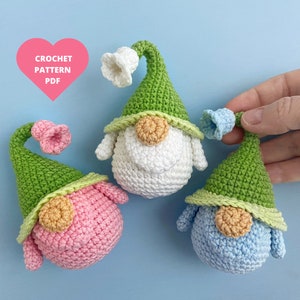 Häkelanleitung Blumenzwerg, Bluebell Gartenzwerg, gehäkelte Amigurumi Blume, Frühling Ornamente, Blume Schlüsselanhänger