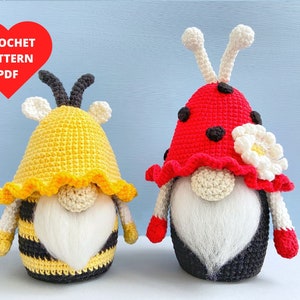 Ladybug and Bee Gnomes Crochet Pattern, Garden gnome PDF, Mother’s day gifts box, Summer gnome
