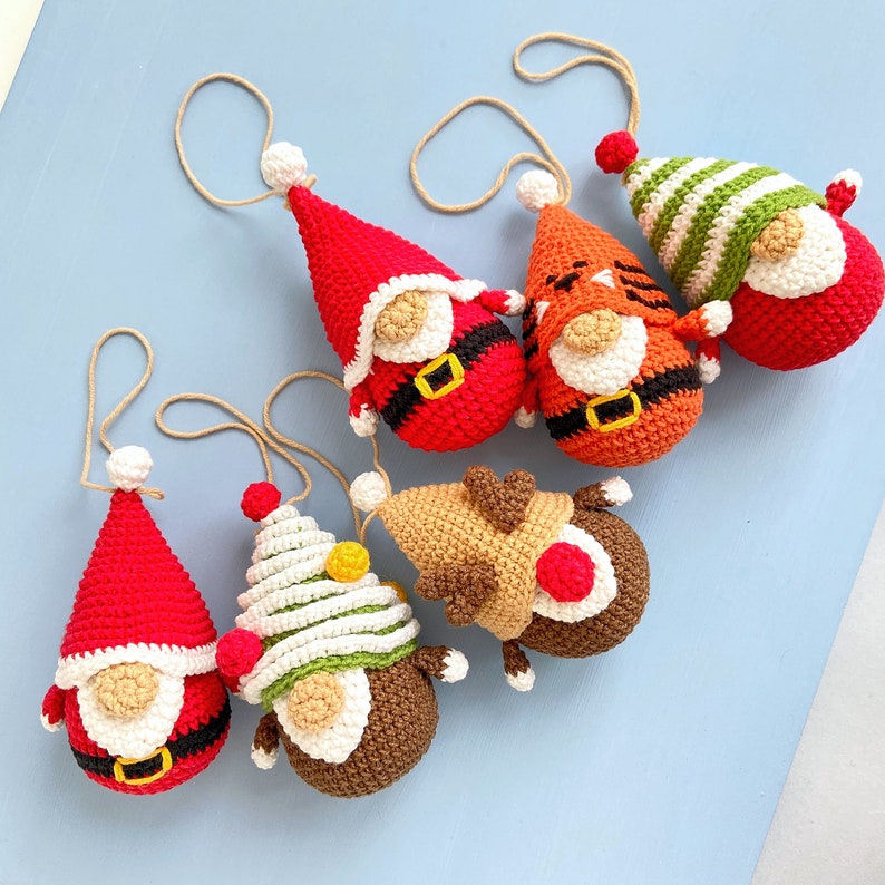 Christmas Ornaments tiny gnomes pattern, Christmas crochet garland, Holiday tiny gnomes ornaments, Tree gnome, Deer gnome, Santa gnome image 4