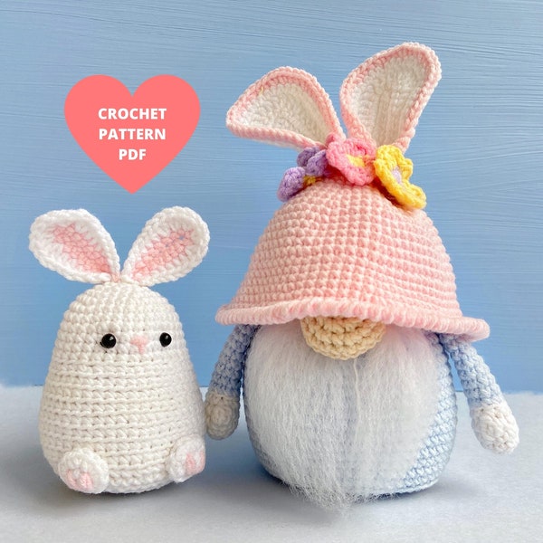 Easter Bunny Gnome Crochet Pattern, amigurumi  bunny PDF patterns, easter basket, holiday gnome