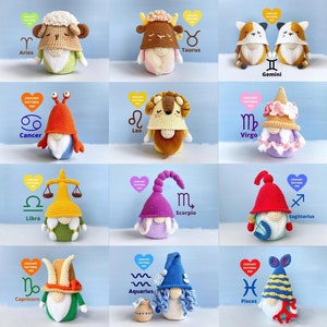 12 Zodiac Gnomes Crochet Pattern, Happy Birthday gnomes bundle, Zodiac signs, Birthday gifts box