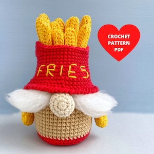 Fries Gnome PDF Pattern, Crochet Food Funny gnome, amigurumi play food, French Fries