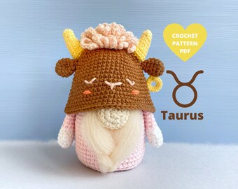Taurus Zodiac Gnome Crochet Pattern, PDF pattern Zodiac sign, Birthday diy gifts box