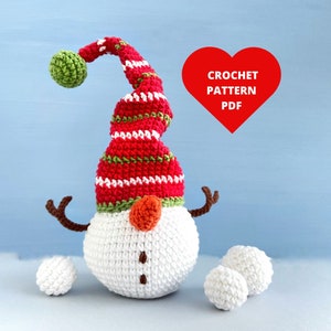 Crochet Pattern Snowman Gnome, Christmas funny decor, Christmas amigurumi, Holiday gnome