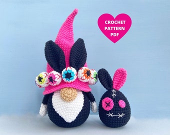 Halloween  Bunny Gnome Crochet Pattern, Halloween bunny decor, Halloween amigurumi, keychain pattern pdf