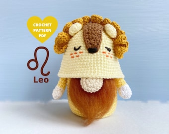 Leo Zodiac Gnome Crochet Pattern, PDF pattern Zodiac sign, Birthday diy gifts box