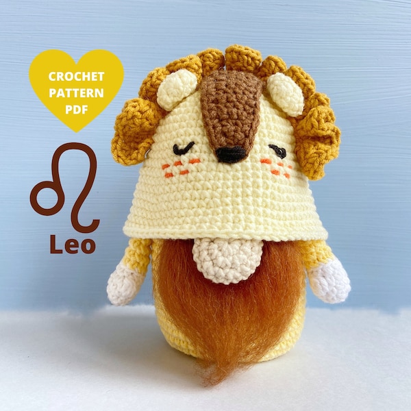 Leo Zodiac Gnome Crochet Pattern, PDF pattern Zodiac sign, Birthday diy gifts box