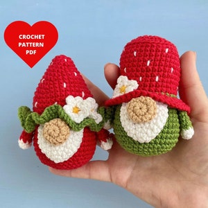 Erdbeer Zwerge häkeln, Beeren Zwerg Muster, Gartenzwerg, Erdbeer Muster, Amigurumi Schlüsselanhänger häkeln, Spiel Essen Muster