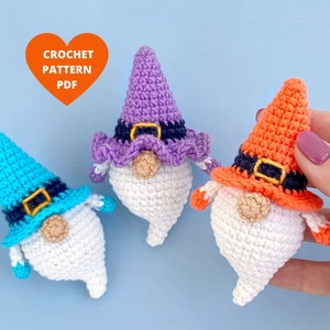 Ghost Gnome Crochet Pattern, Halloween ornaments, Halloween Crochet keychain pattern, Halloween garland pdf, Halloween gnome patterns