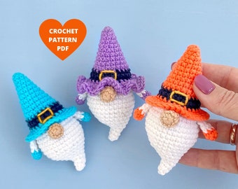 Ghost Gnome Crochet Pattern, Halloween ornaments, Halloween Crochet keychain pattern, Halloween garland pdf, Halloween gnome patterns