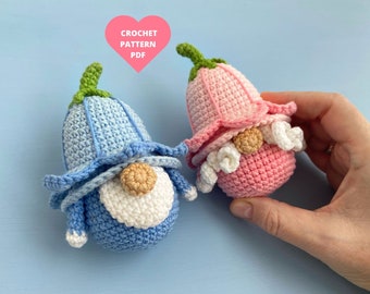 Flower Gnomes Crochet Pattern, Bell Flower pattern, Easter pattern, Amigurumi gnomes ornaments, Bell gnome