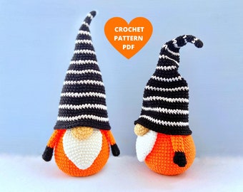 Crochet Pattern Halloween Gnome, Halloween pumpkin decor, Halloween amigurumi, Pumpkin gnome