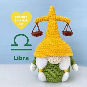 Wzór szydełkowy na zodiakalnego krasnala Libra, wzór PDF na znak zodiaku, pudełko na prezenty urodzinowe DIY