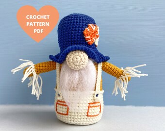 Crochet Pattern Scarecrow Gnome, Halloween crochet, Fall decoration, pumpkin, back to school