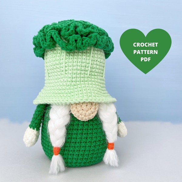 Broccoli Gnome Crochet pattern, Amigurumi vegetable tutorial, Fall harvest decor