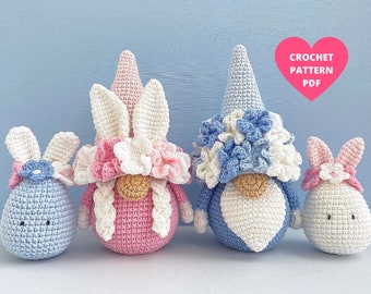 Easter Gnomes Crochet Pattern, Flower gnome, Bunny gnome , Spring Garden gnomes PDF tutorial, Easter basket