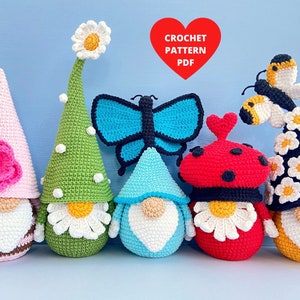 Bundle Garden Bugs Gnome Crochet Patterns, Amigurumi patterns pdf, Summer garden gnome, Birthday gnome