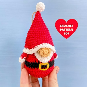 Christmas Santa Gnome Crochet Pattern, tiny gnome keychain, Christmas Tree ornament, Holiday mini Santa gnome