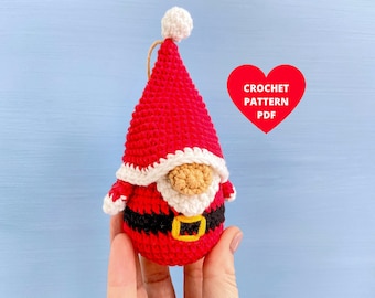 Christmas Santa Gnome Crochet Pattern, tiny gnome keychain, Christmas Tree ornament, Holiday mini Santa gnome