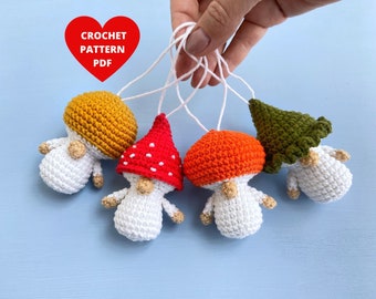Mushroom Gnome Crochet Pattern, Thanksgiving ornaments, Halloween Crochet keychain pattern, Thanksgiving garland pdf, Thanksgiving gnome