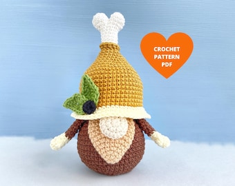 Thanksgiving Gnome Crochet Pattern, Turkey leg pdf pattern, Fall gnome, Holiday gnome, play food