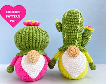 Crochet Cactus Gnome Pattern, Spring bundle pdf patterns, Flower Gnome Bundle, Garden gnomes