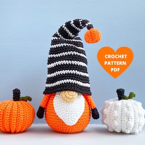 Crochet Halloween Pumpkin Gnome Pattern, Halloween pumpkin decor, Halloween amigurumi, Pumpkin gnome