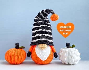 Crochet Halloween Pumpkin Gnome Pattern, Halloween pumpkin decor, Halloween amigurumi, Pumpkin gnome