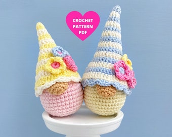 Easter Eggs with Gnome’s hats Crochet Pattern, Easter ornament pdf, Easter basket, Holiday gnomes, Spring gnomes
