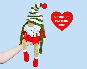 Grand modèle de crochet de gnome de Noël, gnome de Père Noël avec jambes, décoration de gnome drôle de Noël, gnomes de vacances, gnome de bonne année pdf