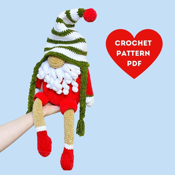 Big Christmas Gnome Crochet Pattern, Santa gnome with legs, Christmas funny gnome decoration, Holiday gnomes, Happy New Year gnome pdf