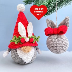 Christmas gnome Crochet Pattern, Bunny gnome, Christmas Tree ornament, Amigurumi bundle pattern, Christmas  decoration