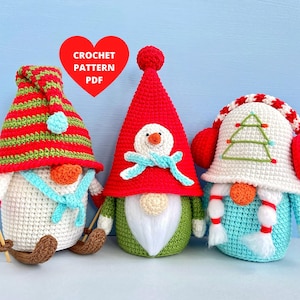 Julsnögubbetomtar Virkmönster SET 3 i 1, Roliga jultomtar, Julamigurumi