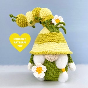 Caterpillar Gnome Crochet Pattern, garden gnome PDF tutorial, spring amigurumi pattern, holiday funny gnomes