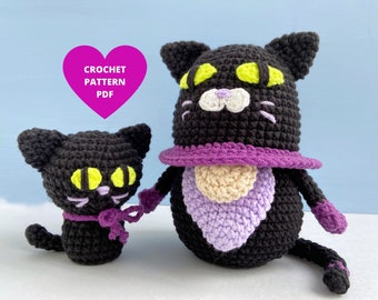 Halloween Black Cat Gnome Crochet Pattern with mini cat, Halloween gnomes, Holiday gnomes, Thanksgiving gnomes, Autumn gnome