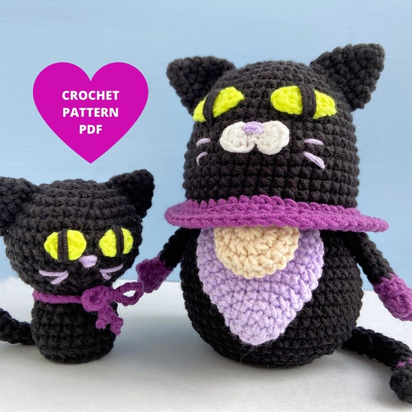 Halloween Black Cat Gnome Crochet Pattern with mini cat, Halloween gnomes, Holiday gnomes, Thanksgiving gnomes, Autumn gnome