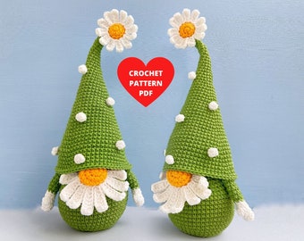 Daisy Gnome Crochet Pattern, Amigurumi flower pdf pattern, Spring garden gnome, Mother’s Day gnome